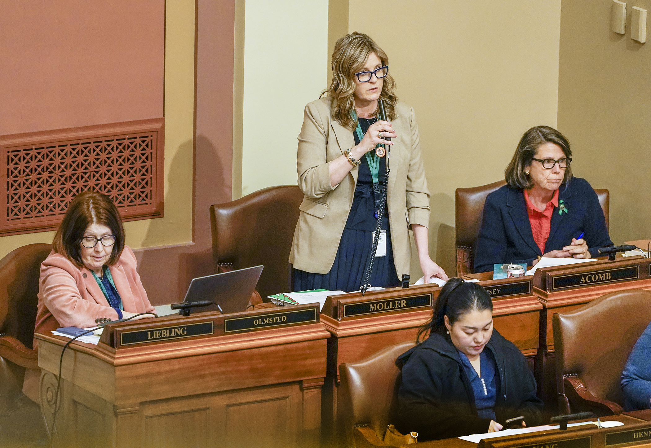 Rep. Kelly Moller speaks to HF3230/SF3432* on the House Floor May 6. Passed 92-42, the $24.17 million bill goes back to the Senate for concurrence. (Photo by Andrew VonBank)